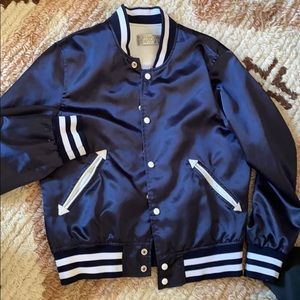 Shipley & Halmos leather  satin navy blue bomber